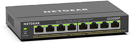 NETGEAR 8 Port PoE Gigabit Ethernet Easy Smart Managed Essentials Switch (GS308EP) - with 8 x PoE+ @ 62W, Desktop or Wall Mount