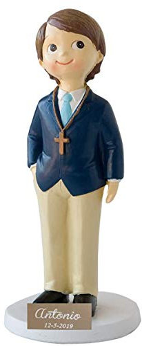 Figura para comunión niño con Americana y Cruz. Figura Personalizada con Placa Grabado