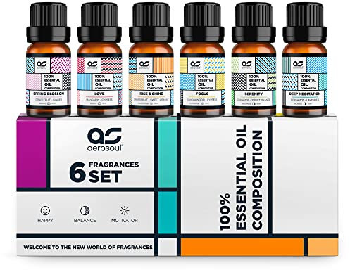 Aerosoul® Ätherische Öle Set FUSION, Duftöl für Diffuser 6(10 ml), Aromatherapie Öle, 100% Ätherische Öle Duftmischungen, Aroma Öl, Premium-Qualität