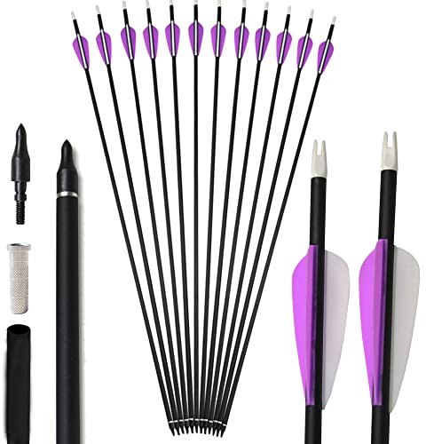 SHARROW 12Pcs 32 Zoll Carbon Pfeile Spine 500 Pfeile für Bogenschießen Jagd Bogen Pfeile Jagdpfeile mit Kunststoffbefiederung für Pfeil Und Bogen Recurvebogen Compoundbogen Langbogen (12Pcs, Violett)