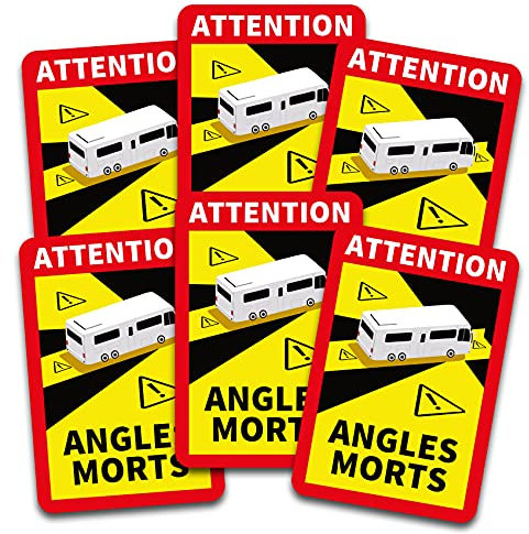 Attention Angles Morts Aufkleber je 25x17cm für Fahrzeuge Pflicht ab 3,5 t in Frankreich Warnung Toter Winkel Sticker selbstklebend uv beständig wetterfest R145 (Wohnmobil, 6 Stück)