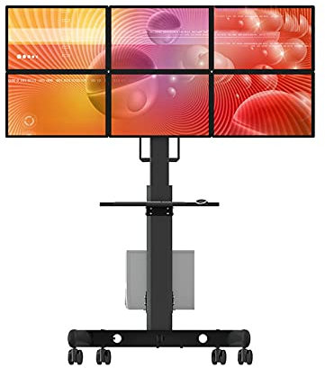 Monitor Mount Stand 17-24/24-30 Six-Screen Monitor Stand Mount Monitor Floor Mobile Cart with Keyboard and Host Bracket Adjustable Heavy-Duty Monitor Stand Standard and Widescreen Monitor Mount