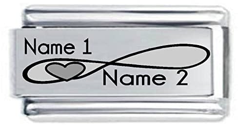 Superlink Custom Made TWO NAMES & INFINITY HEART Italian Charm - Fits 9mm Italian Style Charm Bracelets