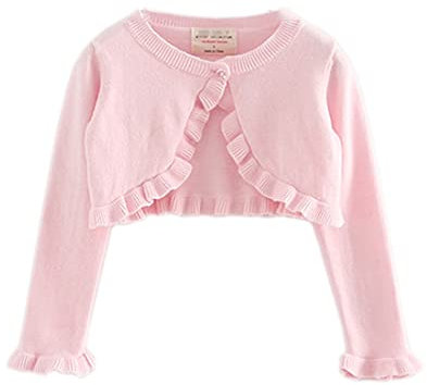 Alunsito Cardigan corto a maniche lunghe per bambina con apertura sul davanti, maglione con coprispalle, bolero, vestiti autunnali, 130, rosa, 5-6 anni