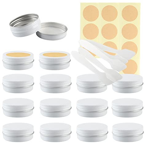Lusdoly 50 Pièces Pots en Aluminium Blanc 30ml - Ø52x21mm Pot Cosmétique Bougie Aluminium Vides Pots de Voyage Rondes pour Crème avec Mini Spatule et Étiquette