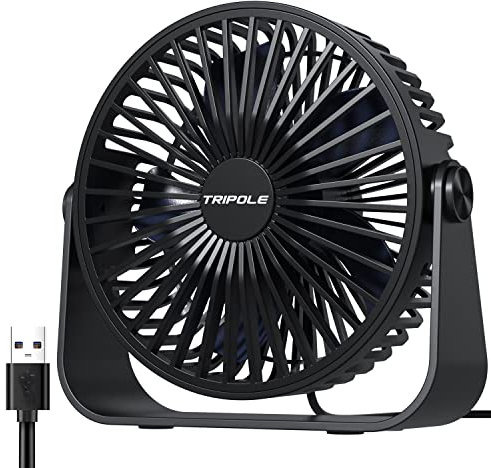 TriPole Ventilateur de Bureau USB, Ventilateur de Table à 3 Vitesses, Ventilateur Silencieux Réglable à 360°, Ventilateur Portable pour Bureau, Maison, Chambre, Voiture, Camping en Plein Air-Noir