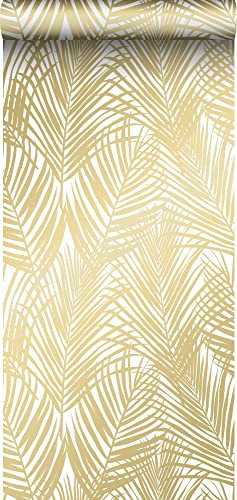ESTAhome papier peint feuilles de palmier or et blanc - 139301-0,53 x 10,05 m