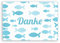 Friendly Fox Dankeskarten Fische, Danke Taufe Konfirmation Kommunion, 12 Dankeschön Karten, Blanko Klappkarten mit blauen Fischen, Karte Danke Set