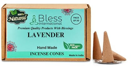 Bless International Lavender Incense-Cones Handmade-Hand-Dipped Organic-Chemicals-Free for-Purification-Relaxation-Positivity-Yoga-Meditation The-Best-scents (20 Count)