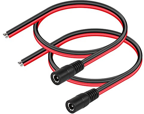 CERRXIAN DC5521 Power Pigtails Cable, 1 ft 14AWG 5.5 mm x 2.1 mm DC Female Bare Wire Open End Power Wire, DC Supply Repair Cable for CCTV Security Camera LED Strip Light Etc-2 Pieces (1FT 5521 Female)