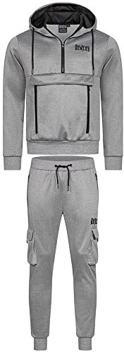 BENLEE Trainingsanzug Herren Grau XL Moorpark | Sportanzug Herren mit Kapuze Schmale Passform Trainingsanzug Mit Zip und Taschen Fleece Warmer Hausanzug Herren