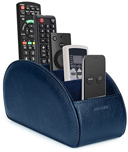 molshine Soporte para mando a distancia con 5 compartimentos, caja de almacenamiento de organización de piel sintética para mando a distancia de TV, controladores de calefacción (Armada Azul)