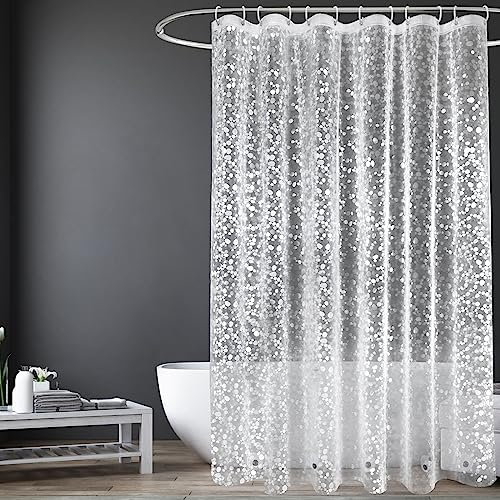 EurCross Rideau de Douche Transparent Plus épais 180x220cm Extra Long,Rideaux de Douche en EVA Plastique Galets 3D Imperméable et Anti Moisissure, pour Salle de Bain avec 5 Aimants et 12 Crochets