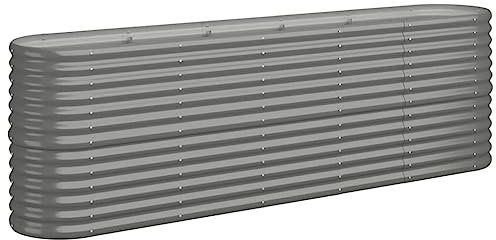 vidaXL Garden Raised Bed - Powder-Coated Steel Planter Box, Outdoor Rectangle Flower Bed, 224x40x68 cm, Grey, Weather-Resistant