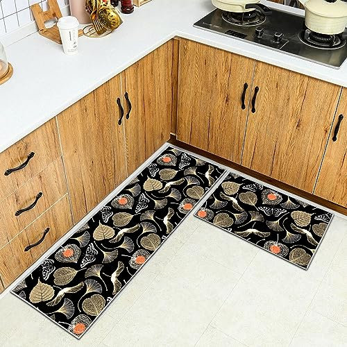 HSGLGNA Küchenteppiche 2 Stück, Rutschfestes Küchenmatten,6mm Dick rutschfest Wasserdicht Pflegeleicht, Anti-Müdigkeit Küchenteppich Teppich Läufer für Küche (styleG, 40x60+40x120cm)