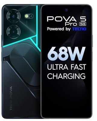 TECNO Pova 5 Pro 5G (Ilusión oscura, 8 GB de RAM, 256 GB de almacenamiento), Segmento 1er 68 W de carga ultra rápida, 1 interfaz ARC retroiluminada multicolor de la India, Cámara dual ai de 50 MP