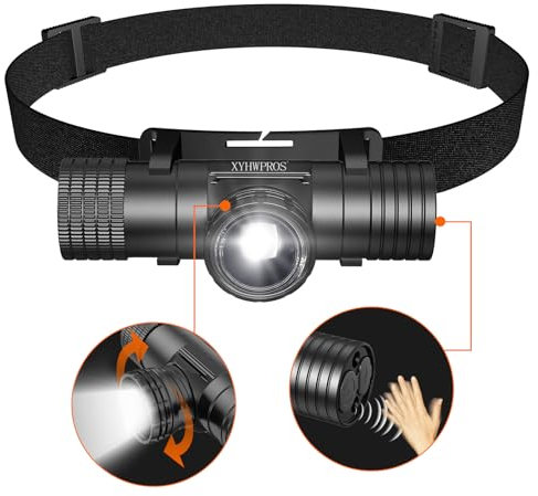 Torcia Frontale LED Ricaricabile,USB-C Ricaricabile Regolabile Impermeabile 1000 Lumen 5 Modalità,È Possibile Controllare l'Interruttore con Un Gesto Della Mano,Ideale per Campeggio, Jogging, Pesca