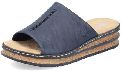 Rieker Damen Pantoletten 62905, Frauen Slipper,Gartenschuhe,Sommerschuhe,sommerclogs,Schlupfschuhe,schluepfschuhe,Slides,blau (14),37 EU / 4 UK