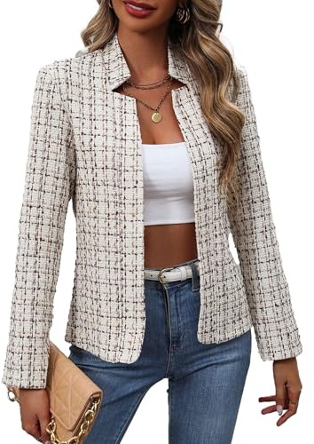 Mina Self Tweed Blazers Jacket for Women 2026 Spring Jackets Womens Blazer Plaid Classy Fashion Dressy Airport Outfits Business Casual Work Office Trendy Women's Suits Holiday Vacation Clothes Tops