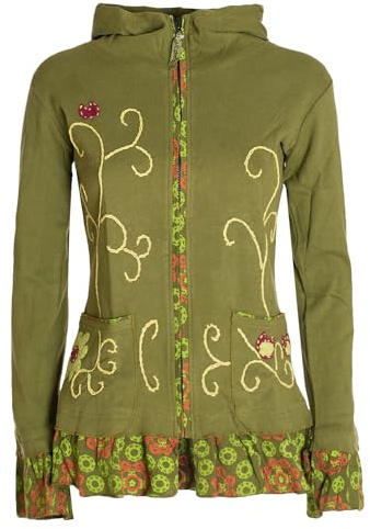Vishes - Alternative Bekleidung - Damen Sommerjacke Blumen-Strickjacke Elfenjacke Kapuzi Rüschen