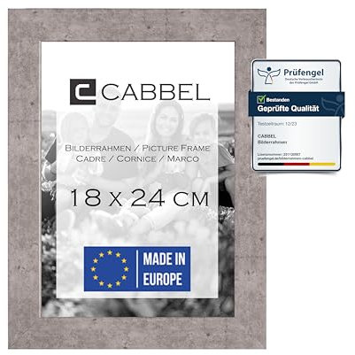 CABBEL Cadre photo 18x24 cm, blanc, solide en bois MDF, verre plexiglas incassable, à suspendre, idéal pour photos/images/collage, Gris (Béton)