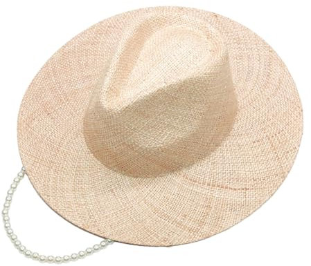 Dcvmvmn Chapeau d'été pour femme avec chaîne - Chapeau de paille de luxe - Chapeau de plage pare-soleil à large bord - Chapeaux Panama, kaki, taille unique