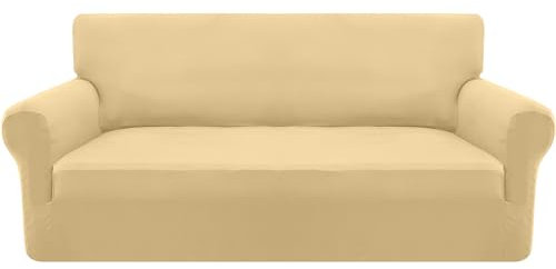 Granbest Strecken Sofabezug 3 Sitzer Superweich Elasthan Sofaüberwurf für Hunde Haustier Couchbezug Möbelschutz mit Elastischen Boden (3 Sitzer, Aprikosengelb)