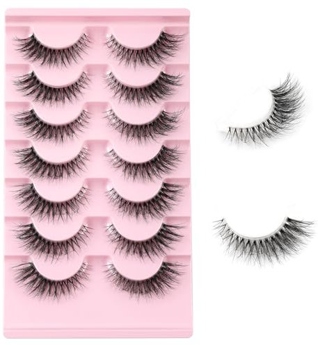 Kiusatig Faux Cils Naturel 7 Paires Cat Eye Lashes 3D D Curl Faux Cils Volume Russe Strip Lashes Réutilisable cils à La Main(M50)