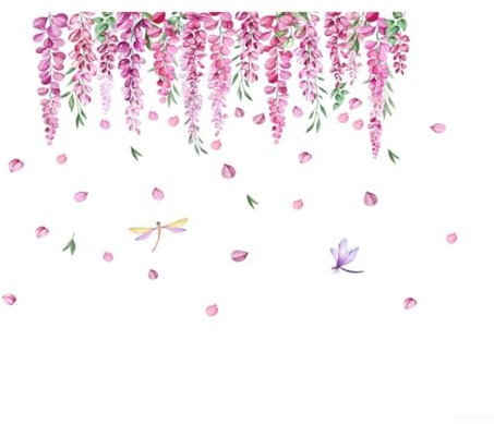 Wandsticker zum Aufhängen, violette Rebe, Blumenmotiv, Libelle, Wandkunst, Aufkleber für Zuhause, Wohnzimmer, Schlafzimmer, Dekor