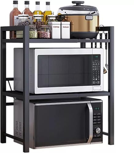 Multibao Expandable Microwave Shelf, 3 Tier Microwave oven Rack Stand Storage Holder Kitchen Corner Shelf Desktop Printer Shelf Rack, Bakers Rack (Black)