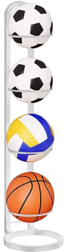 axbeeax Ball Storage Rack, Removable Cube Football Stand Durable Basketball Ball Stand Organizer Vertical Ball Rack Display Stand for Volleyball Basketball Football Indoor Outoor (4 Layers of White)