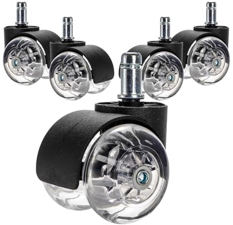 aichilra Set of 5 Office Chair Wheels, 2 Inch Heavy Duty Chair Castors, Universal Size Mute Rubber Chair Casters for Hard Floors, Carpet, Laminate and Tile, No Scratches, 11x22mm