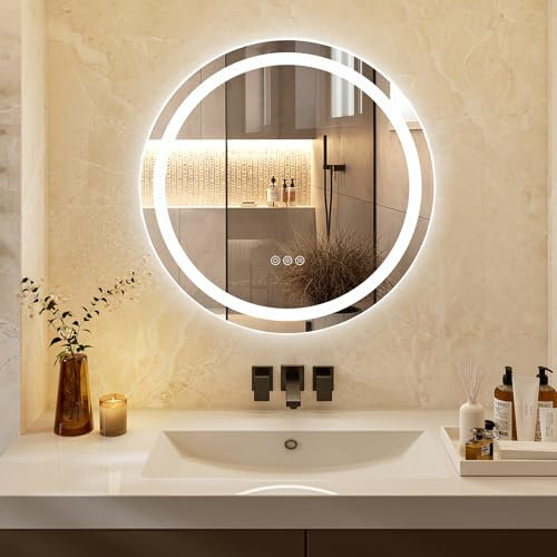 ChillCruiser 50cm rundes LED-Badezimmer Spiegel 3 Farbtemperaturen einstellbar dimmbar Antibeschlag-Lichter an der Wand montierter Schminkspiegel mit Smart-Touch-Steuerung