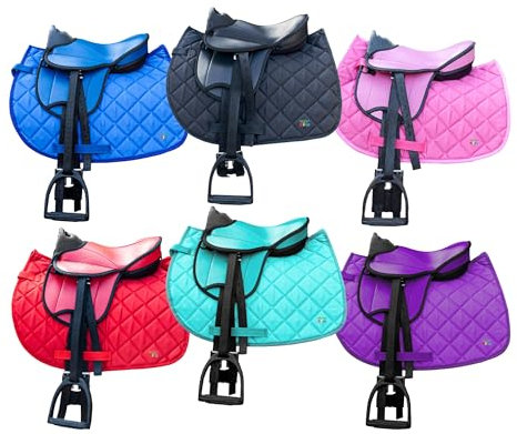 Brama West Kinder Shetty Sattel Set „My Little Pony“ | Sattel für Shetty Pony Holzpferd Plüschpferd | mit Satteldecke, Sattelgurt, Steigbügel & Steigbügelriemen - Blau