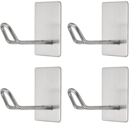 sourcing map 4 ganchos de pared autoadhesivos, grandes, impermeables, de acero inoxidable, ganchos adhesivos para colgar en la pared, sin taladro, para baño, cocina, baño, puerta, color plateado