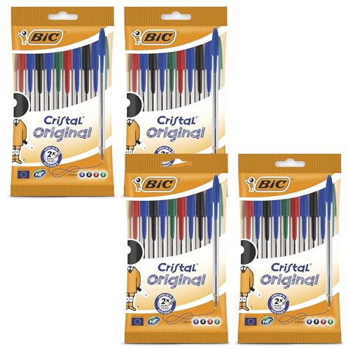 BIC Cristal - Bolígrafos originales, punta fina de 1,0 mm, colores surtidos, bolígrafos fiables para el día a día para la escuela y la oficina, escritura suave, agarre cómodo, duradero y duradero