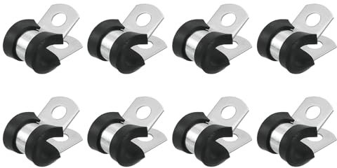 sourcing map 5/16(8mm) Cable Clamp, 304 Stainless Steel Rubber Cushioned Insulated Clamp R Shape Metal Clamp Tube Holder for Pipe Hose Wire Cord Installation 8Pcs