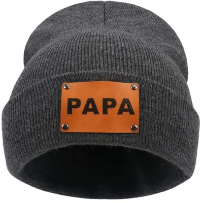 Cexiakong Herren Personalisierte Beanie Mütze Gestrickte Beanies Mützen für Klein bis Erwachsene Geschenke Eltern Beanie Mütze Leder Patch Strickmütze Soft