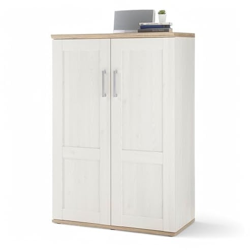 Stella Trading Romance Highboard in Sibiu Lärche, Eiche San Remo Optik - Wohnzimmerschrank im Landhausstil mit viel Stauraum - 93 x 135 x 45 cm (B/H/T)
