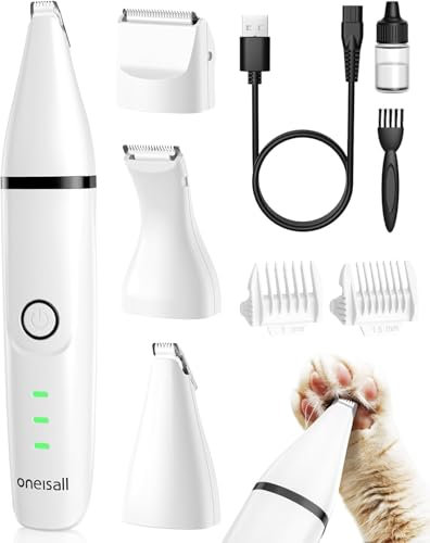 oneisall 3 in 1 Schermaschine Katze Hunde Set, Leise Katzenrasierer Profi Haarschneidemaschine für Katzen Hunde für Pfoten, Hintern, verknotet, Dingleberry
