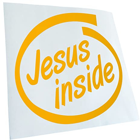 Kiwistar - Autoaufkleber - Gelb - 10x10cm Jesus Inside Auto - Heckscheibe Auto Aufkleber wetterfest für Kfz LKW Mofa Truck - Sticker außen selbstklebend Tuning Zubehör für Fenster Fahrzeug Scheibe