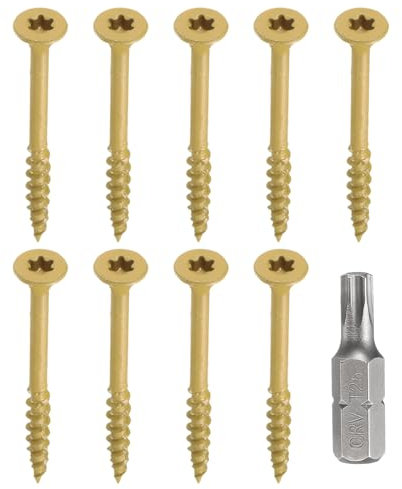 sourcing map 50pcs Deck Screws #8 x 2 Torx Exterior Wood Screws Rust Resistant Epoxy Coating Outdoor Decking Nails with T25 Star Drive Bit, for Decks Fences Ship