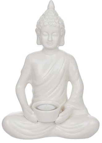 BUTLERS (4 Stück) Deko Statue mit Teelichhalter 29cm Dolomit Teelichter Buddha Figur Glücksbringer | Dekoration für Meditation, Zen Garten, Yoga, Feng Shui | Wohnzimmer, Schlafzimmer, Bad