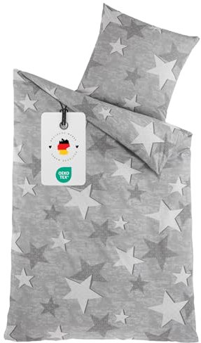 Carpe Sonno® Baumwoll Bettwäsche 135x200 Baumwolle | Sterne Bettwäsche Grau Renforce Bettbezug 135 x 200 Rosa Bettwäsche Muster | Bettwäsche-Sets als Allergiker Bettwäsche Baumwolle 135x200 geeignet