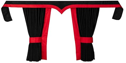 LKW Vorhänge passend für Scania S – 5-TLG Komplettset, Schwarz-Rot | Premium Alicante-Stoff in Wildleder-Optik – extrem strapazierfähig (27.500 Scheuertouren) & schadstoffgeprüft