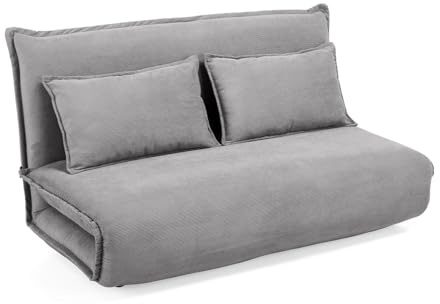 Meubletmoi Sofa-Bank, 2-Sitzer, ausklappbar, aus Cord, grau, mit abnehmbarer Rückenlehne und 2 Kissen – moderne Atmosphäre und Komfort – Gracie