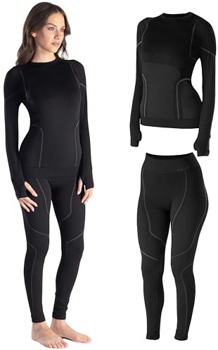 Risalti Thermounterwäsche Damen Merino Tech – Thermoshirt Damen Langarm Und Thermounterhose aus Premium Merinowolle und Dryarn, Extrem Funktionsunterwäsche, Winter, Ski, Wandern – Made In Italy