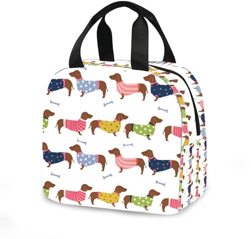 Zorbal Dachshund Dog Lunch Box, Cute Insulated Lunch Bag with Double-Sided Print for Women Men and Kids, Nylon Lunchbox for School, Work, Picnic, Travel