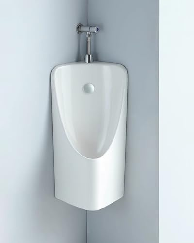 Urinal Wandmontage Ecke für Männer, Keramik-Herrenurinal - Manuelle Spülung, Badezimmer-Pissoir Wandablauf/Bodenablauf, Urinal für Garage Keller Toilette(White)