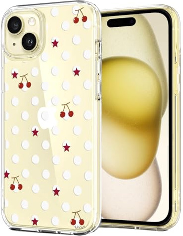 Unov Hülle für iPhone 15, Handyhülle Klar mit Motiv, Polka-Punkte | Transparente Schlank Guter Halt, Rutschfest Prägung Muster, Stoßfest Schützende, Erhöhter Kameraschutz, Kratzfest Weich TPU